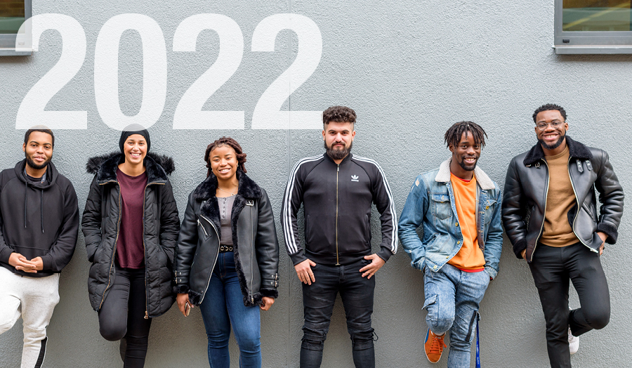 Students from the University with the number 2022 superimposed on the image