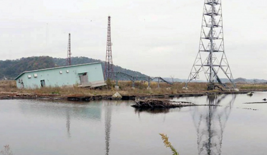 A view of after a storm in which a house built by themselves has been uprooted