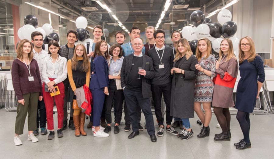 Dean of MARCH, Eugene Asse, with students