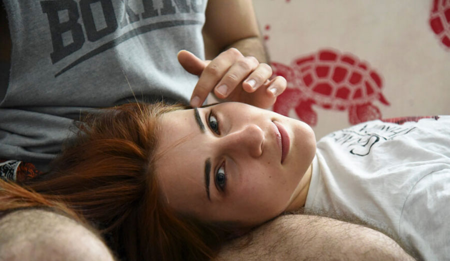 Luminita Roman, Nina Pala 24 sharing intimate moments with her boyfriend, London, from the photobook 'Loneliness, between social reality and individual expression', 2020