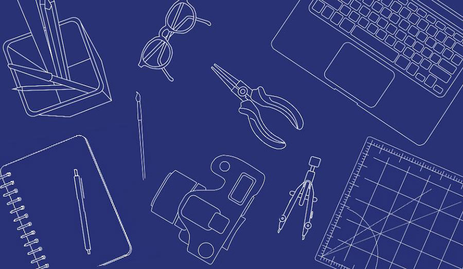 Outlines of artistic objects on a desk.