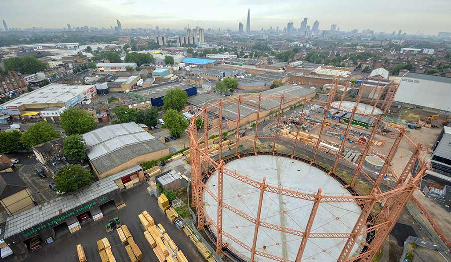 view from above of a gas storage tank