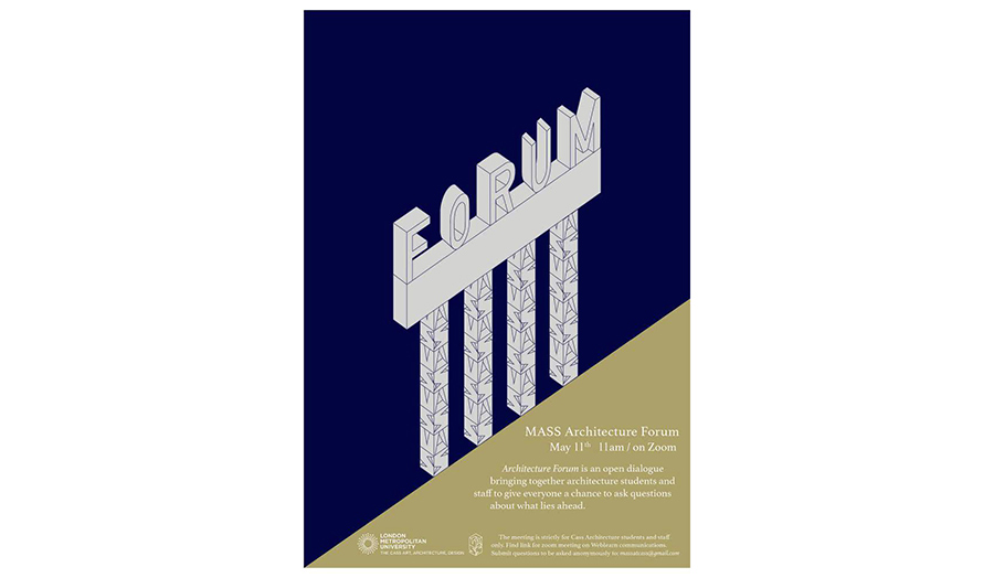 Illustration, the letters of the word forum are elevated by architectural pillars