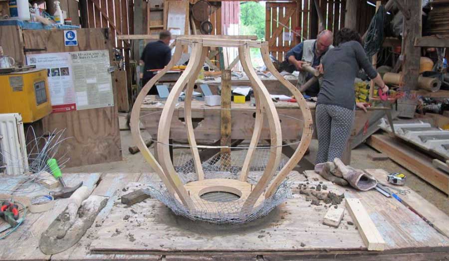 Ferrocement Gutter Fixed to Larch Pole Frame