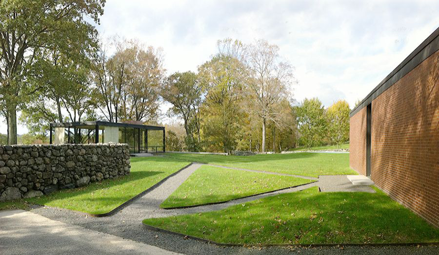 Image: Glass House and Brick House, New Canaan, Connecticut, by Philip Johnson (1949)