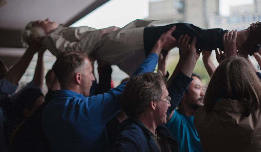 Musarc, Joseph Kohlmaier's choir at The Cass, carrying composer Claudia Molitor during a performance, July 2014. Photograph by Miles Anderson