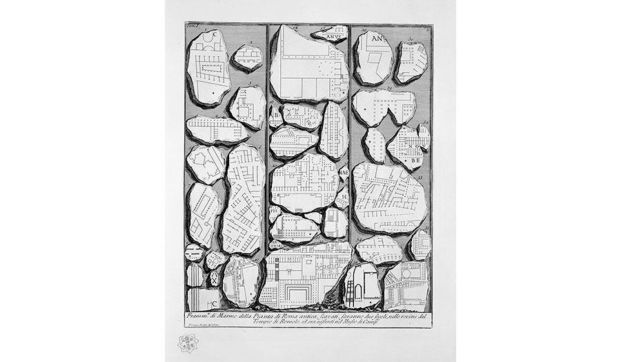 Giovanni Battista Piranesi. Fragments of the Marble Plan of Ancient Rome. (1756)
