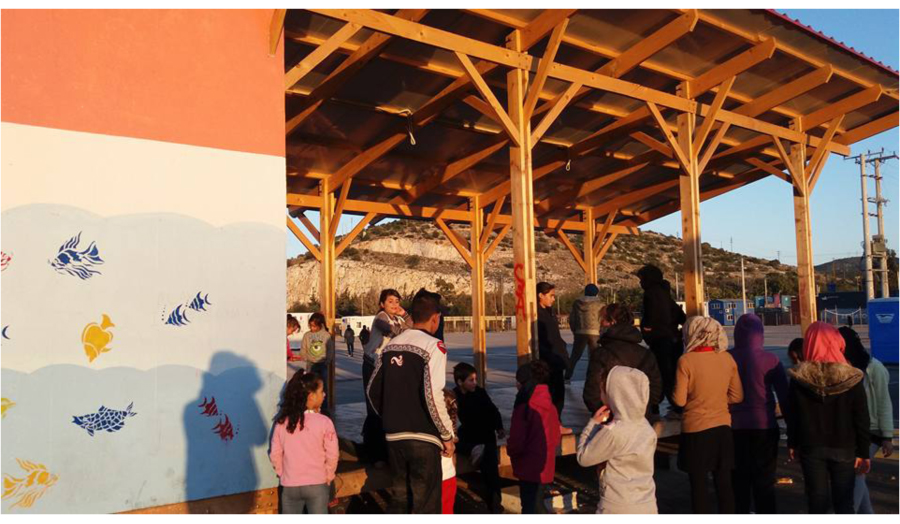 Community centre and classrooms constructed by volunteers and Afghan refugees in Skaramangas Camp