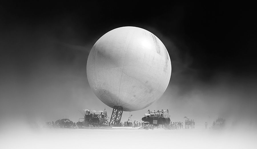 HUge globe on support structure in dessert