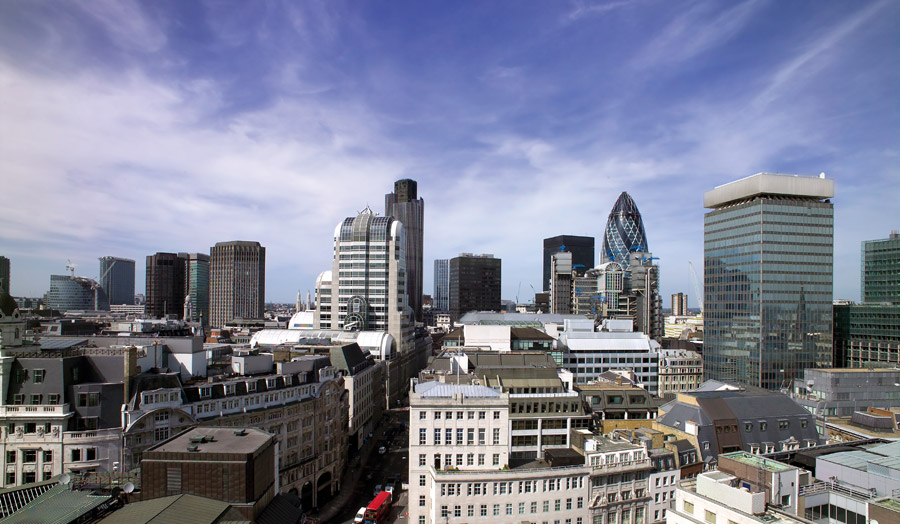 The City looking across to the Gherkin (30 St Mary Axe)