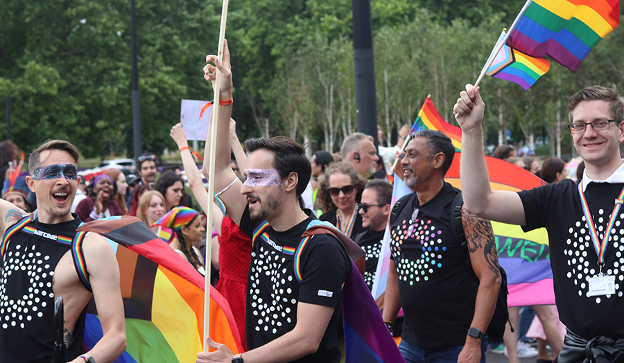 Pride march Summer 2022 showing some London Met staff and students taking part