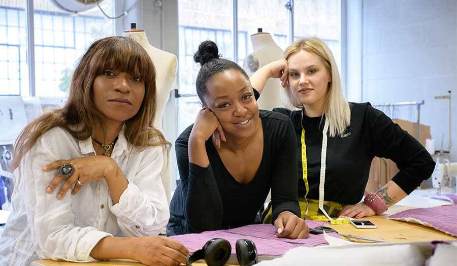 Three different students on a fashion course