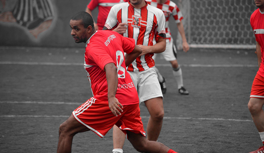 Footballers playing a match