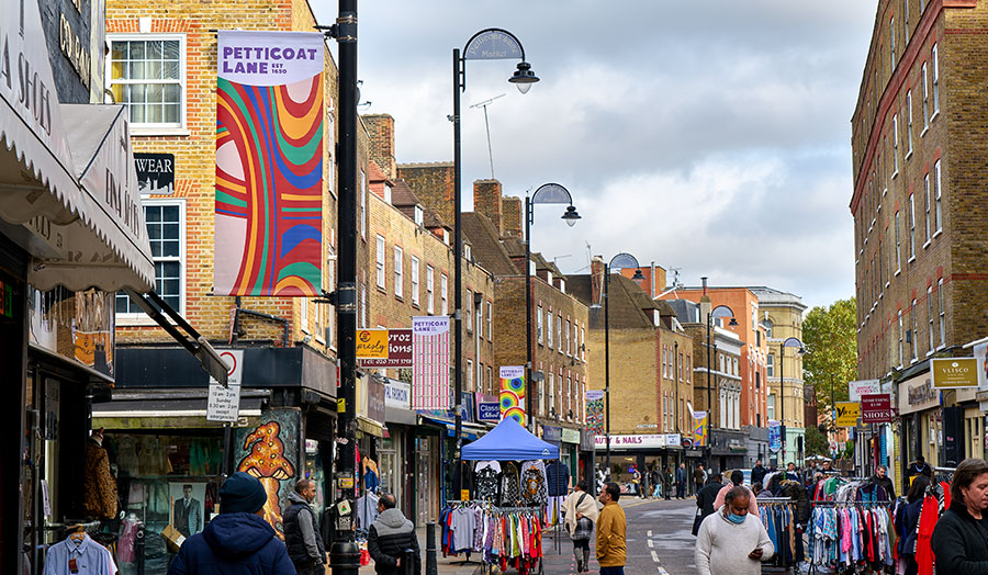 Petticoat Lane banners at Aldgate