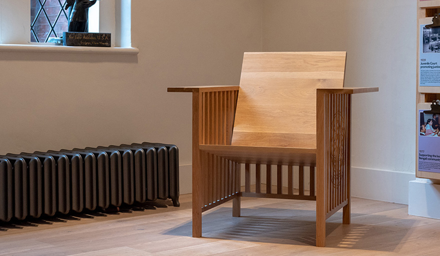 Solid oak chair by James Whittam from Toynbee Hall exhibition 2018