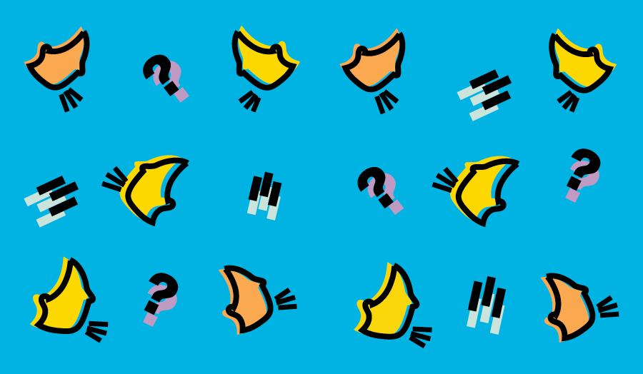 Blue students say logo with yellow and orange shapes