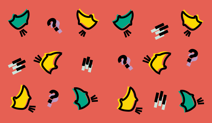 Red students say logo with yellow and green shapes