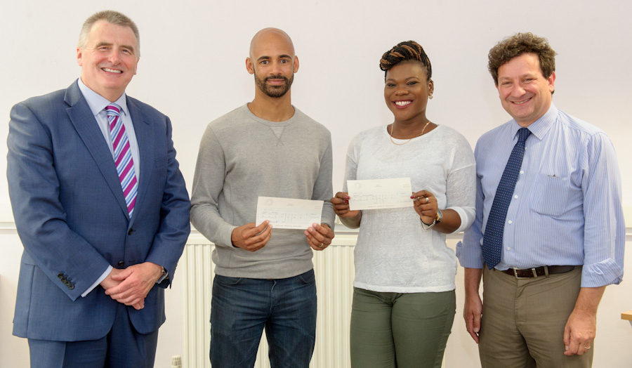 Graham Taylor Russell, Kemi Adelekan, Ozie Foster and Peter McCaffery smile to the camera in a line