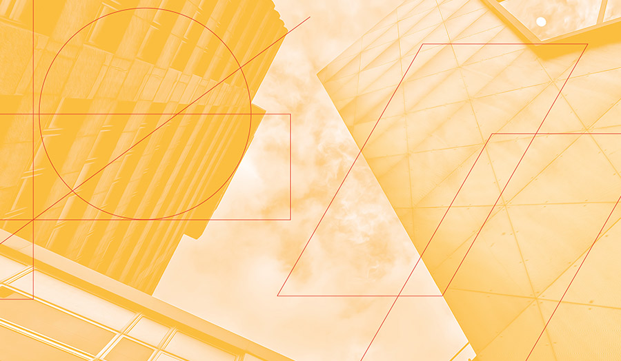 Sky shot showing three London Met buildings on Holloway Road overlayed with design lines