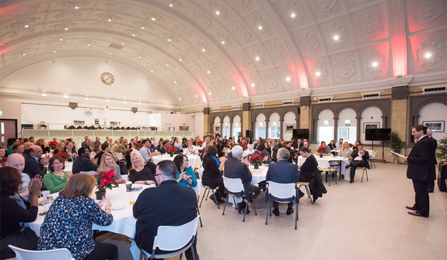 Great Hall in cabaret style with guests
