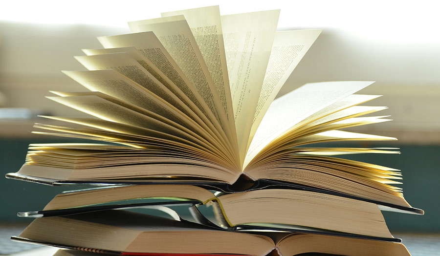 Pages of an open book that fan out