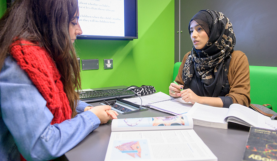 Group studying in the library